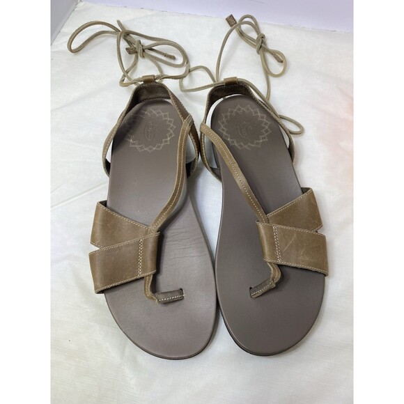 CHACO Gladiator Sandal Women’s Size 9 Tan Beige Leather Ankle Wrap Hippy Boho - Picture 6 of 6